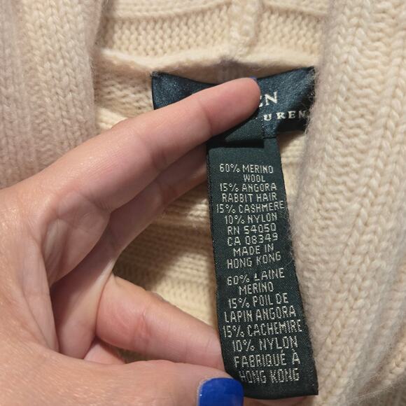 VTG Lauren Ralph Lauren Wool Angora Rabbit Cashmere blend cowl neck sweater sz M - Picture 4 of 4